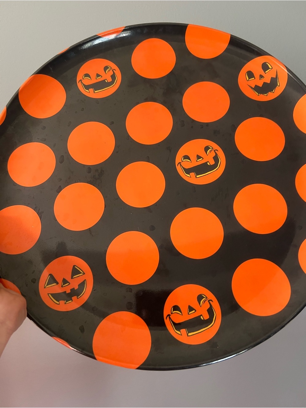 Halloween Orange Polka Dot Jack-O'-Lantern Serving Plate